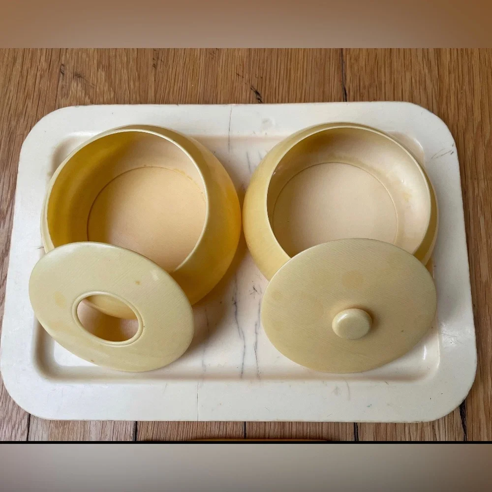 1930s SAN DURO Eclipse Molded Ivory Celluloid Vanity Set
